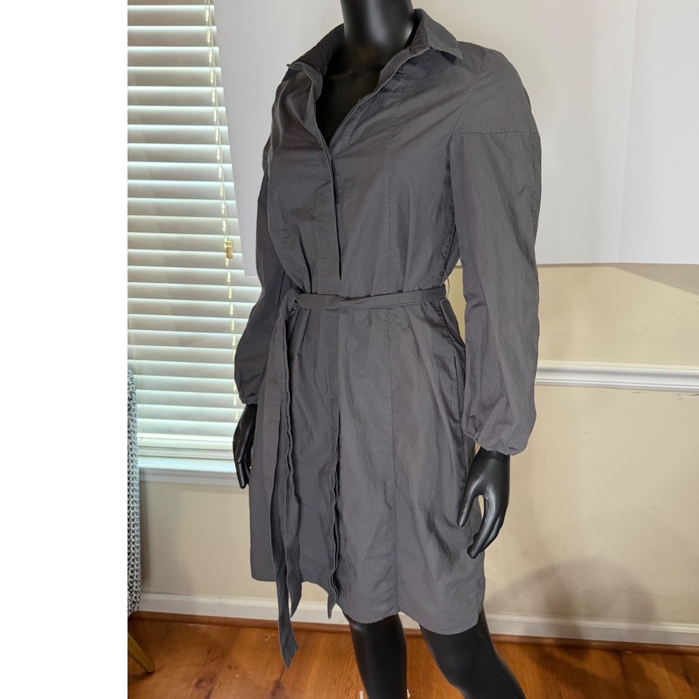 COS Grey Cotton Belted Shirt Dress Long Puff Sleeve Minimalist EU 34 US 4 - Picture 2 of 16